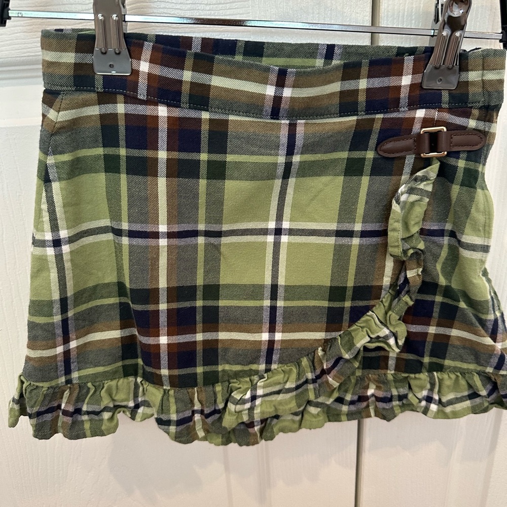 Janie and Jack Olive Green Plaid Ruffle Skirt with Buckle